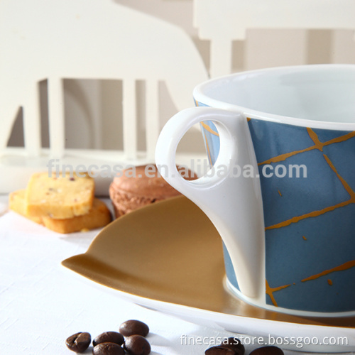 100CC Hyper White Porcelain Golden Cup of Diagonal Daisy